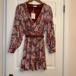 LC Lauren Conrad Floral Long Sleeve Dress in Red and Pink